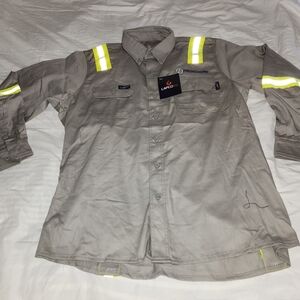 LAPCO FR FLAME-RESISTANT Men's Gray Button Down Shirt with Reflective Stripes